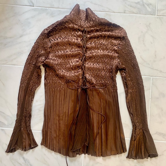 Komarov copper brown blouse with sheer insets at sleeves & back - Picture 5 of 8